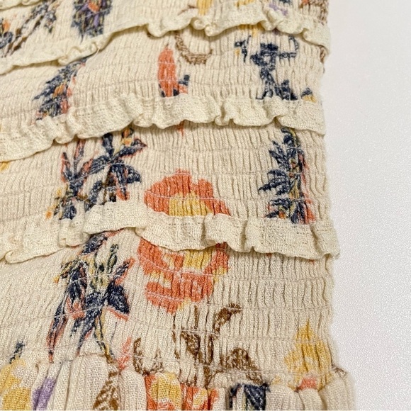 Free People Isla Floral Tie Strap Smocked Bodice Midi Dress Sweet Cream Small - Picture 13 of 16